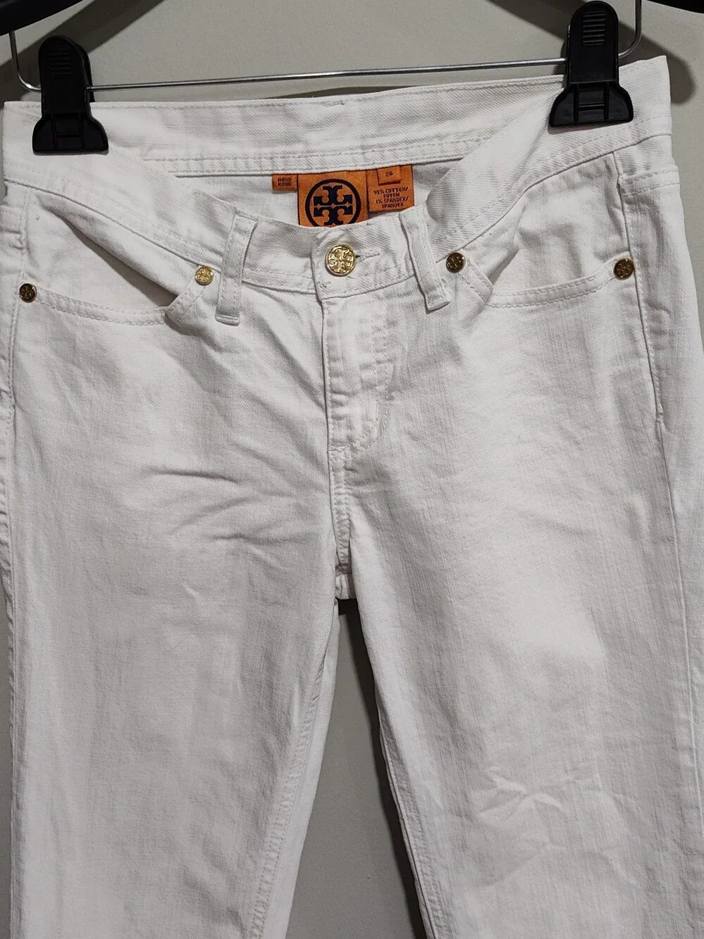 TORY BURCH WOMEN'S CLASSIC TORY JEANS WHITE, SIZE 26, 99% Cotton